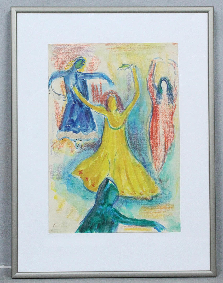 PETER CALMES (1900-1968). 'Dancers', mixed media, signed.