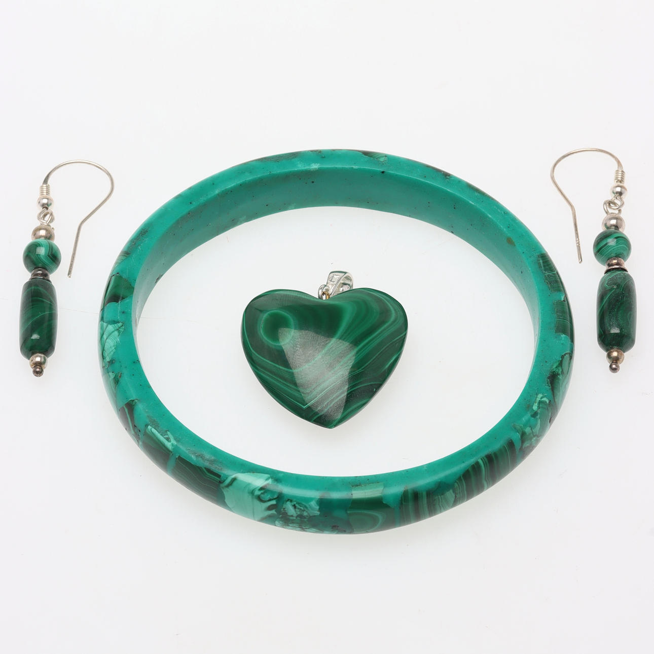 JEWELLERY SET, 3 pieces, malachite & sterling silver.