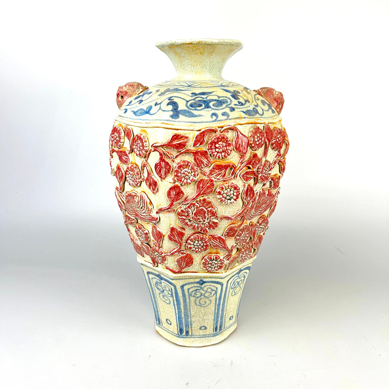 CHINESE RELIEF DECORATED VASE.