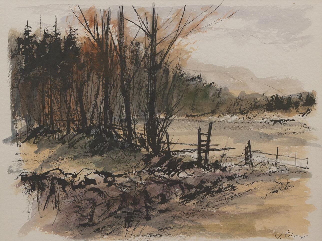 VIKTOR ÖBERG. Forest landscape, watercolour, signed.