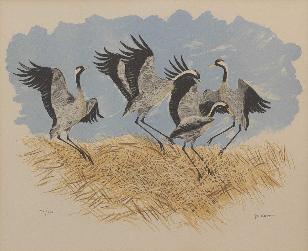 JAN RHODIN. Crane dance, lithograph no. 121/360, signed.