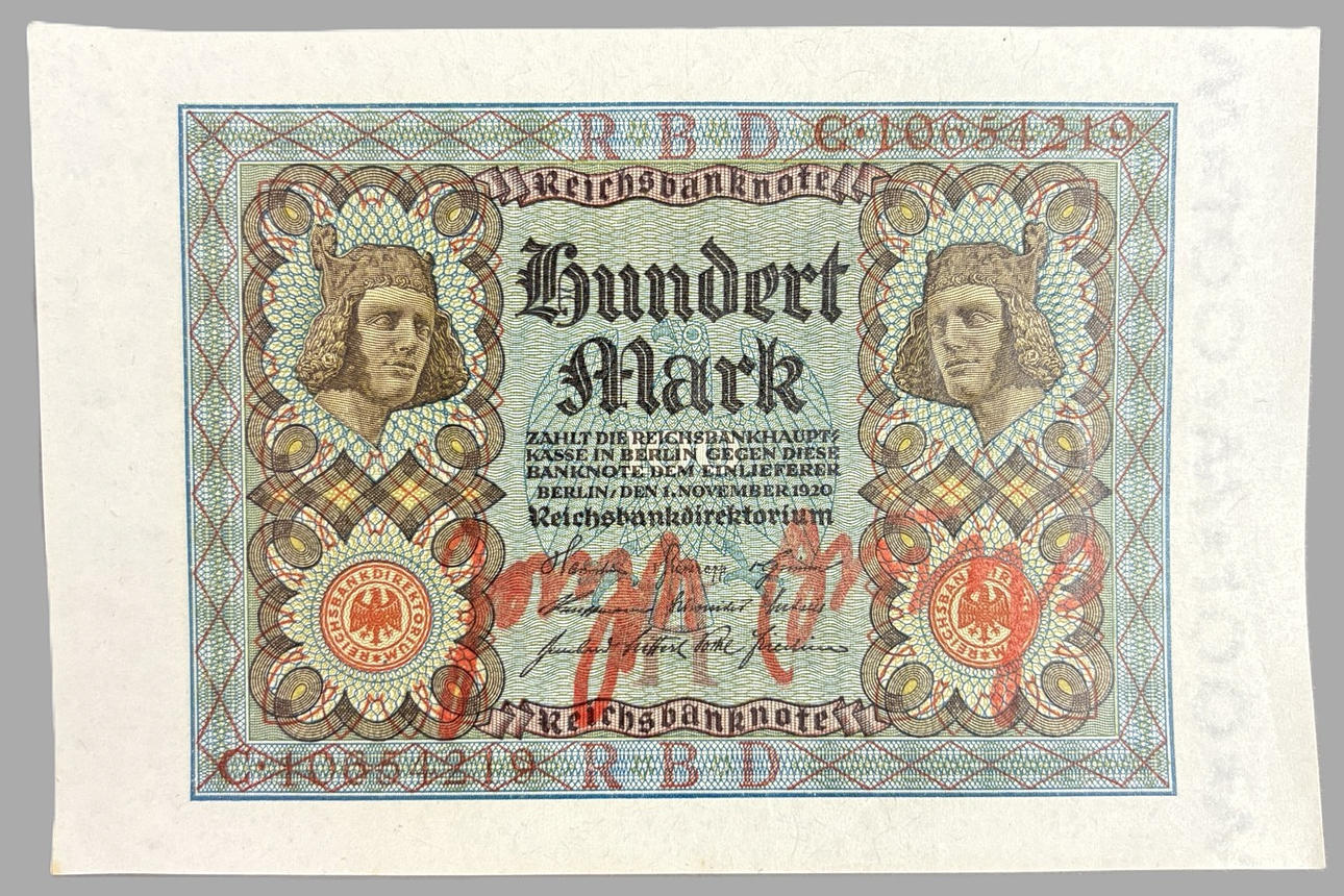 BEUYS, JOSEPH. hand-signed 100 Mark Reichsbank note.