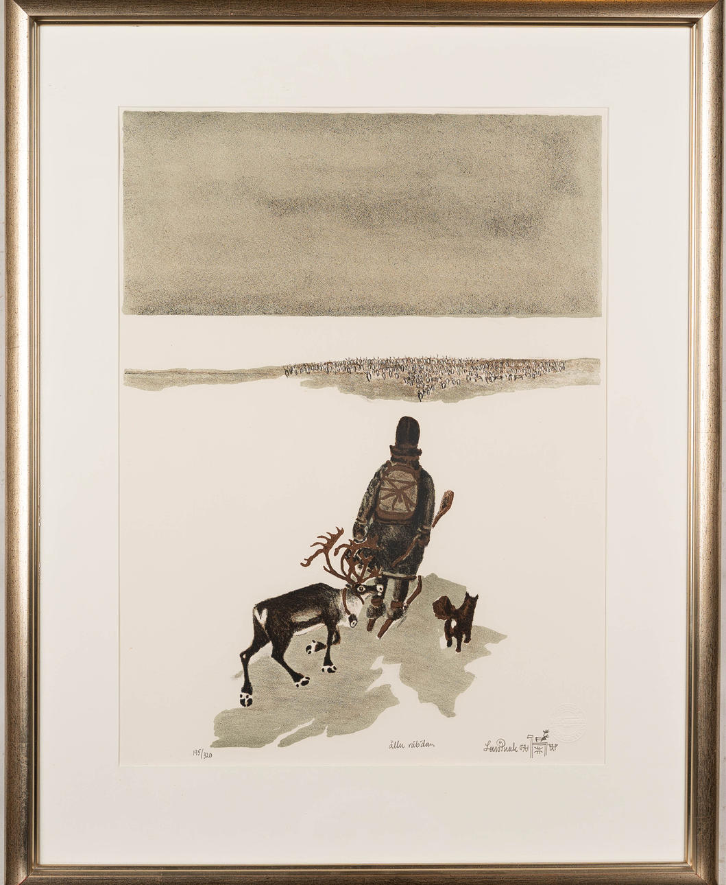 LARS PIRAK. Colour lithograph "Vandrande same", signed and numbered 195/320.