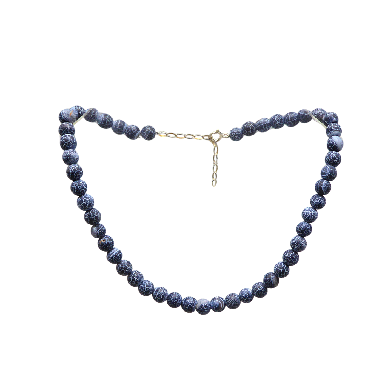 VEINED AGATE BEAD NECKLACE AND 925 STERLING SILVER.