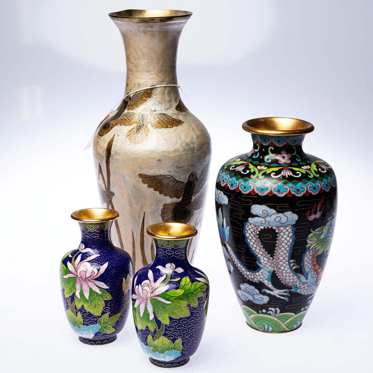 VASES, 4 pcs, cloisonné.
