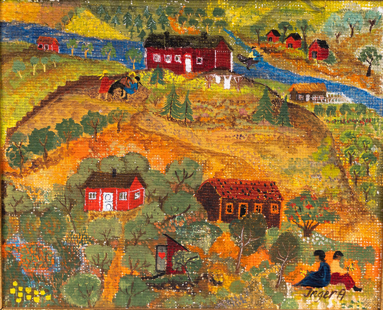 INGER ANDERSSON. Oil on panel, idyllic motif, signed.