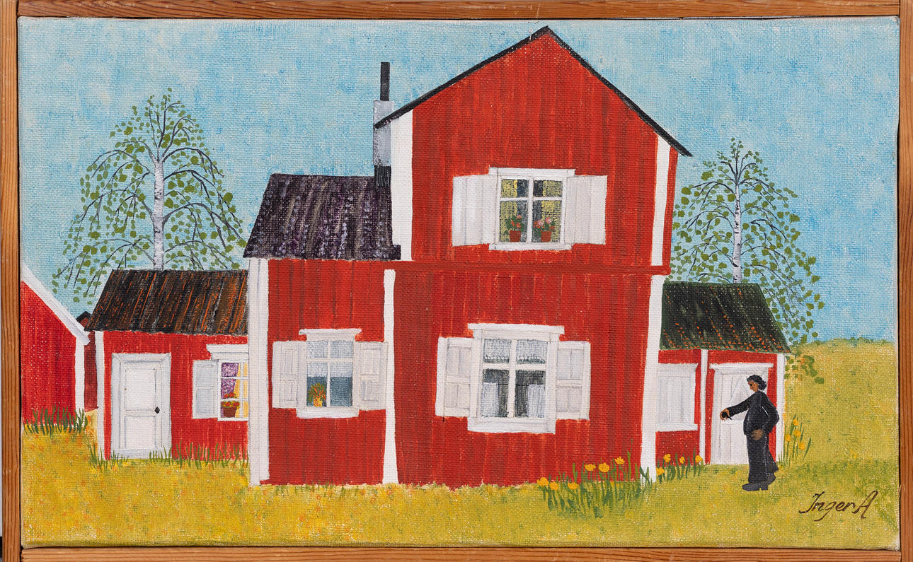 INGER ANDERSSON. Oil on canvas, House motif, Signed.