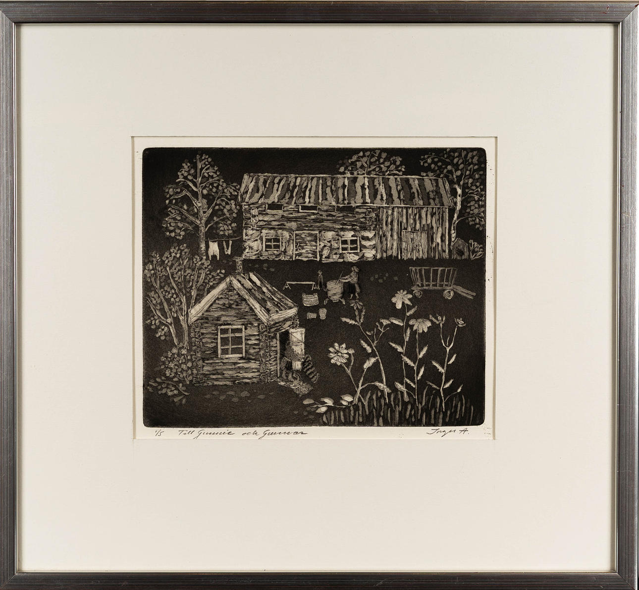 INGER ANDERSSON. Etching, Farmyard scene, Signed and numbered 1/5.
