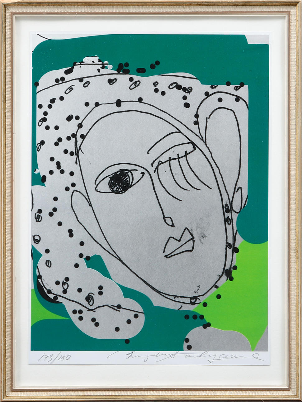 BIRGITTE SÖNDERGAARD. Portrait composition, colour lithograph, signed and numbered 173/180.
