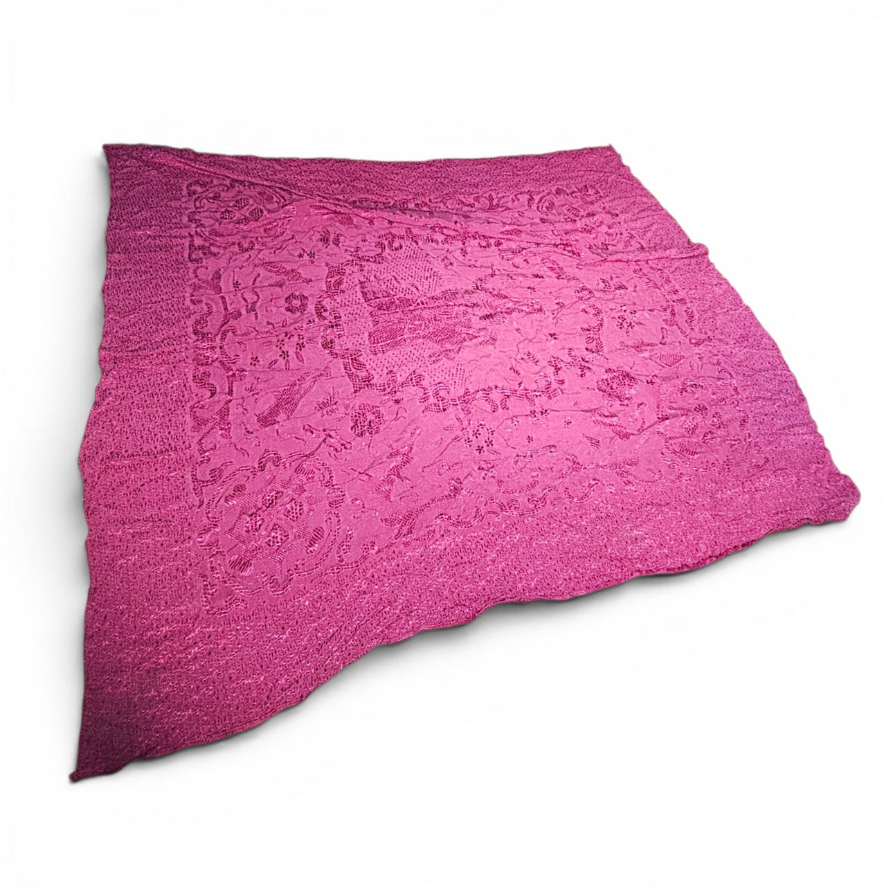 Aubergine-coloured damask bedspread.