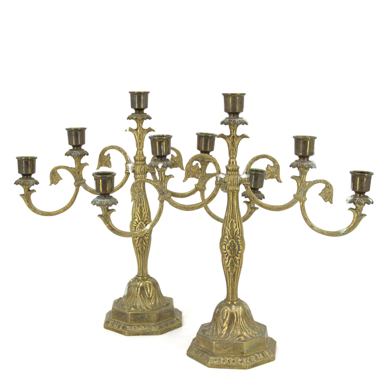 CANDELABRA, a pair, brass, five-armed, 20th century.