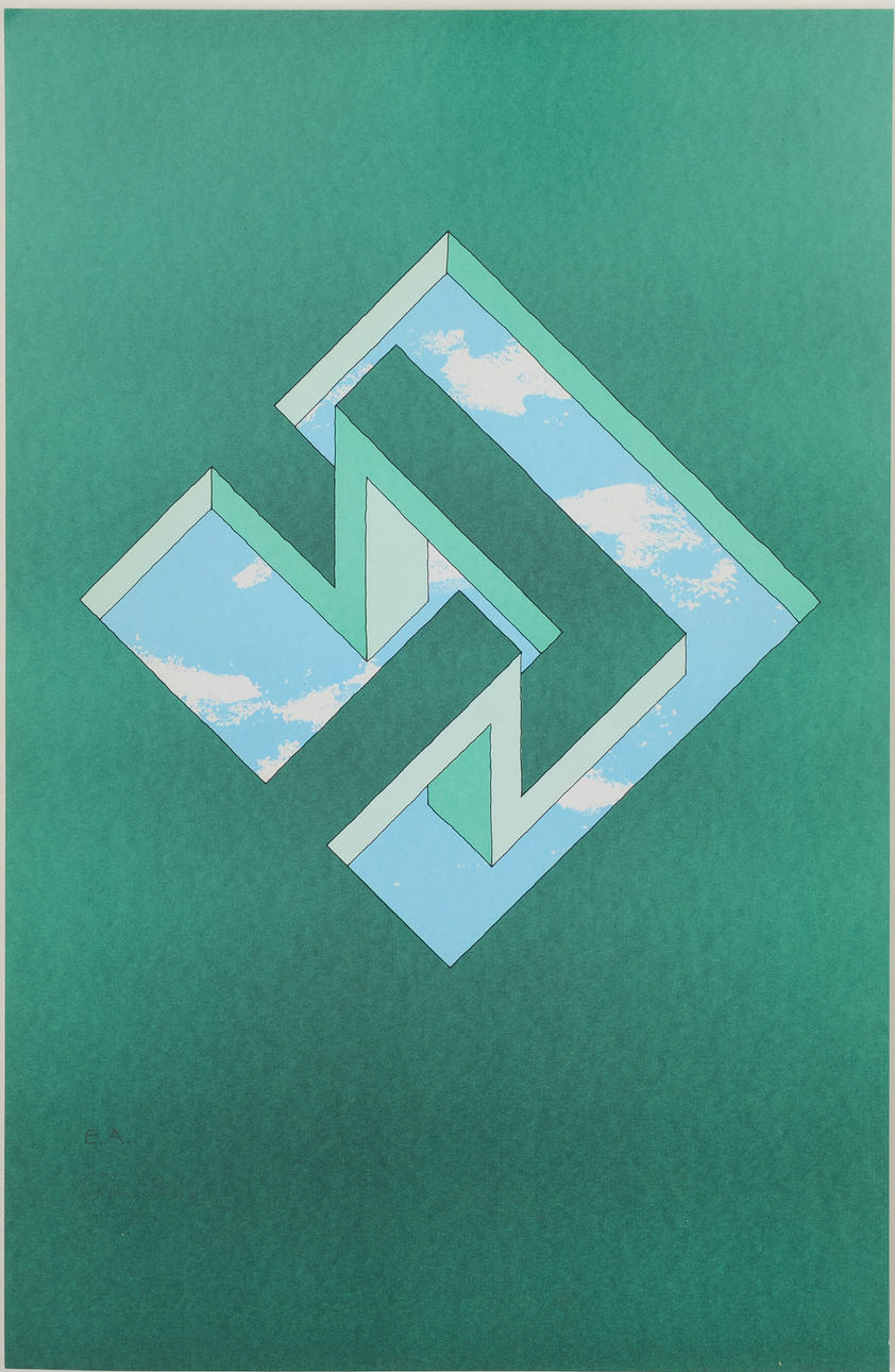 OSCAR REUTERSVÄRD. Impossible figure, colour lithograph, signed.