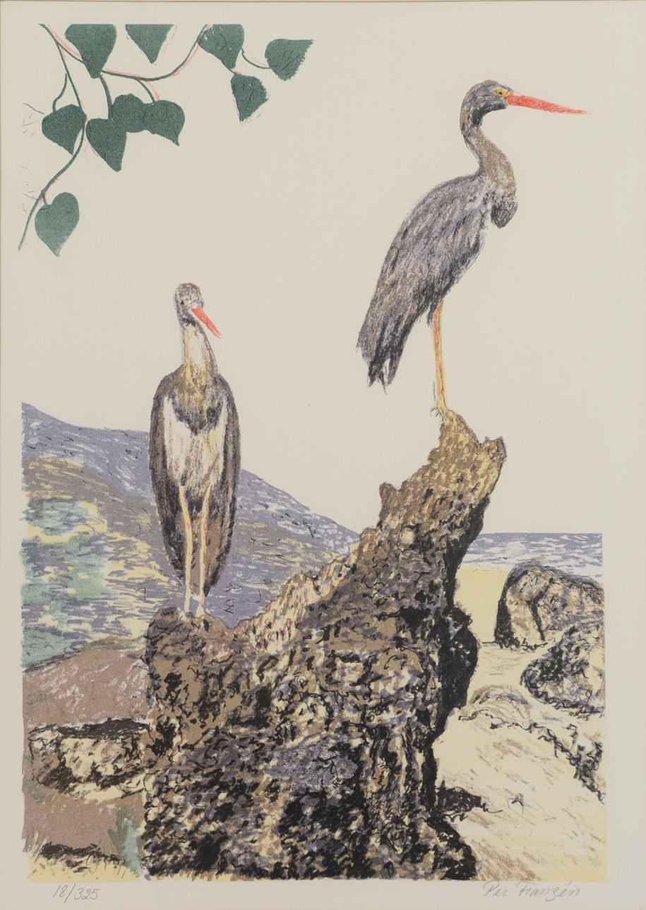 PER FRANZEN. Cranes, colour lithograph, signed and numbered.