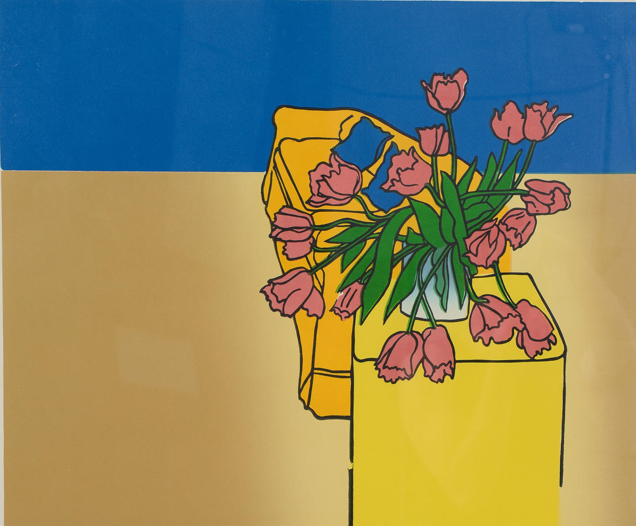 TREVOR ALLEN. "Couch with Tulips", colour lithograph, signed.