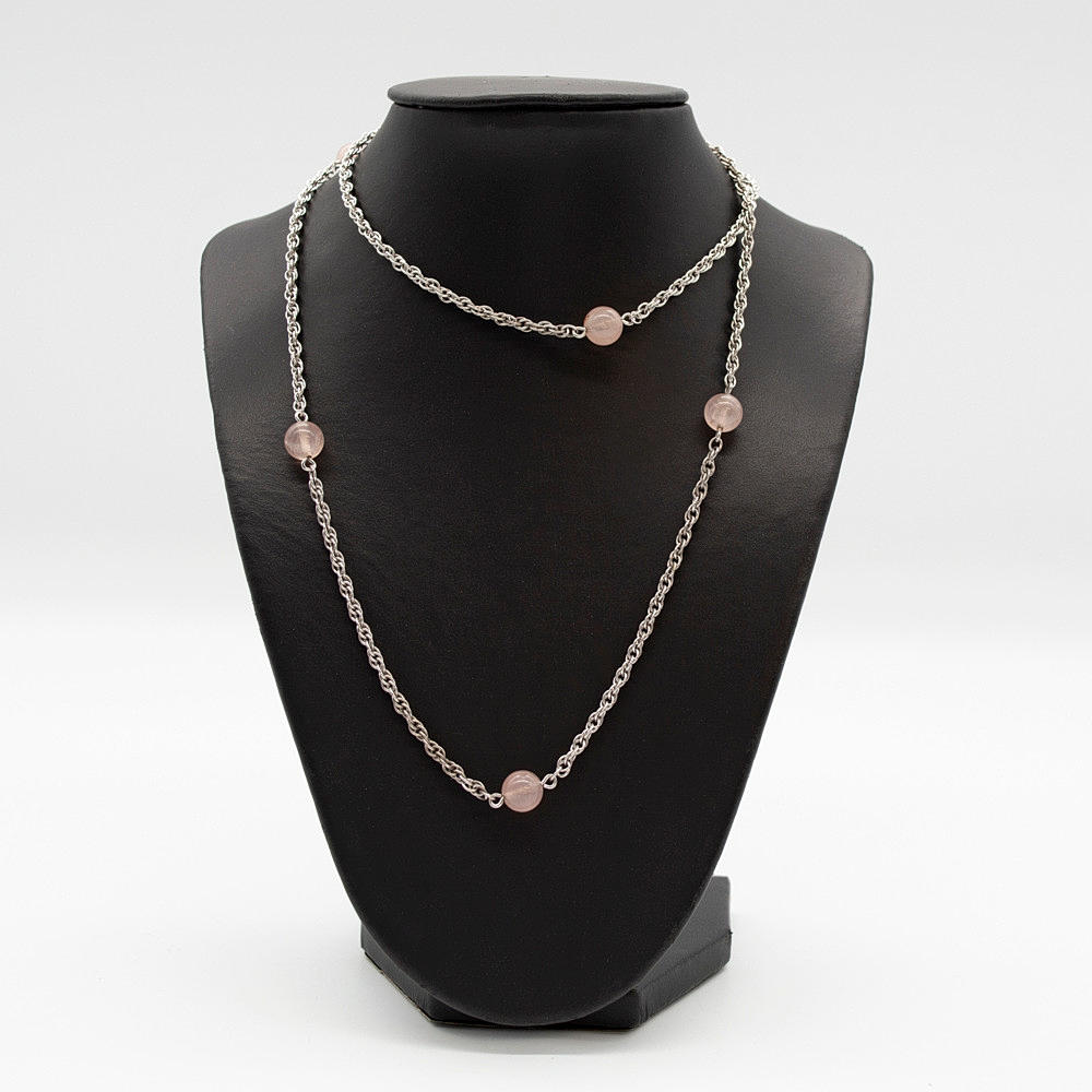 COLLIER AV 925 STERLINGSILVER OCH ROSENKVARSPÄRLOR
