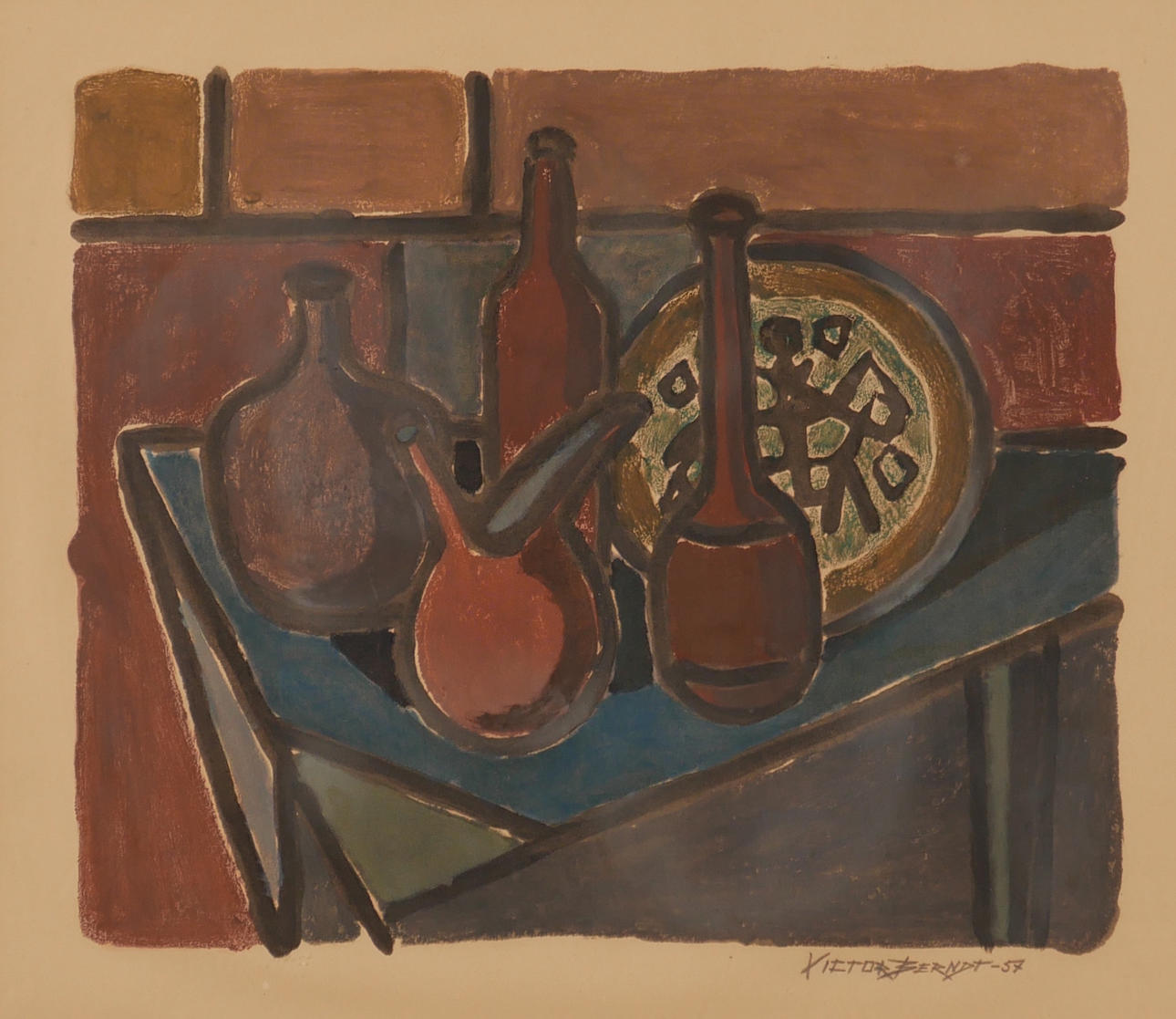 VIKTOR BERNDT. Gouache, signed and dated -57.