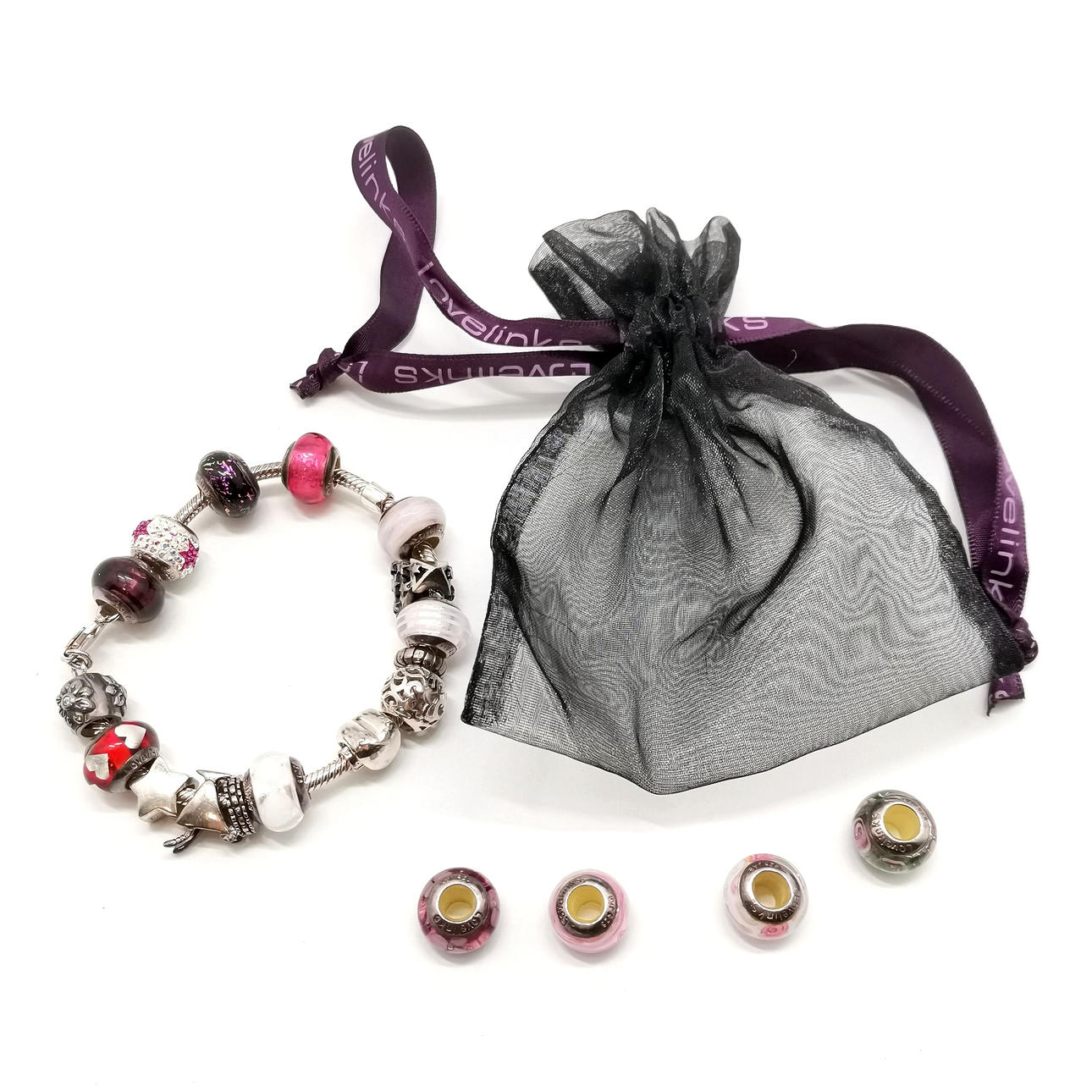 LOVELINKS SILVER BEAD BRACELET W/ 4 EXTRA BEADS.