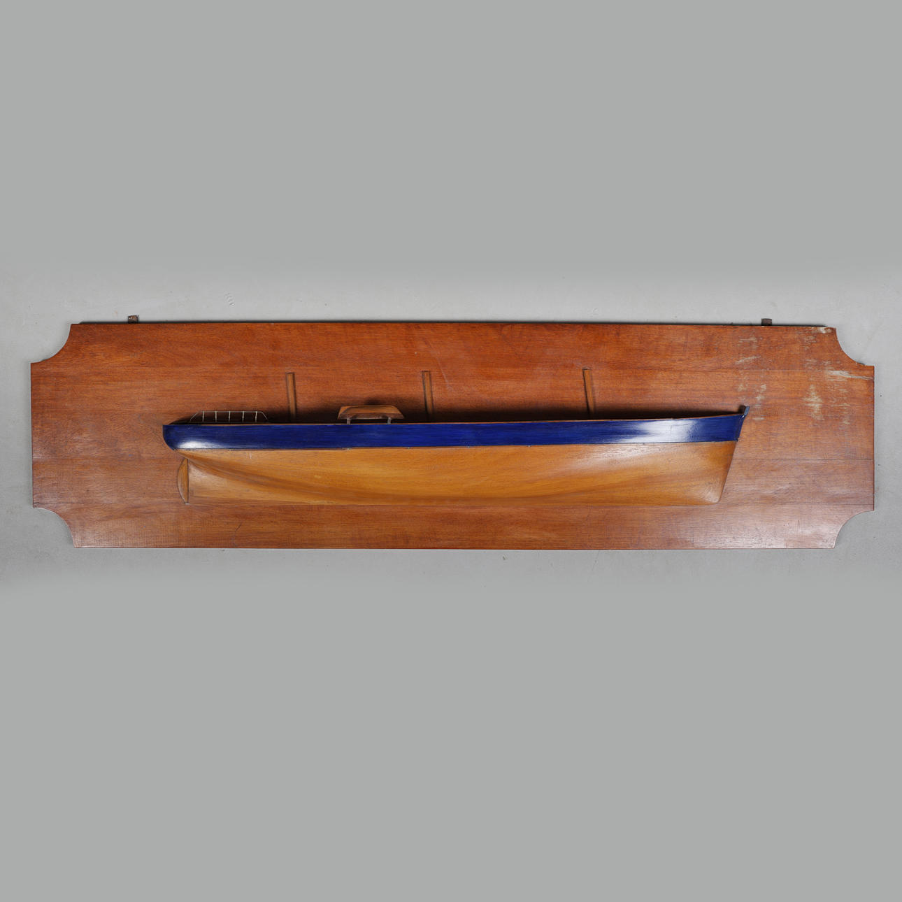 A 20TH CENTURY BOAT BUILDERS HALF BLOCK MODEL.