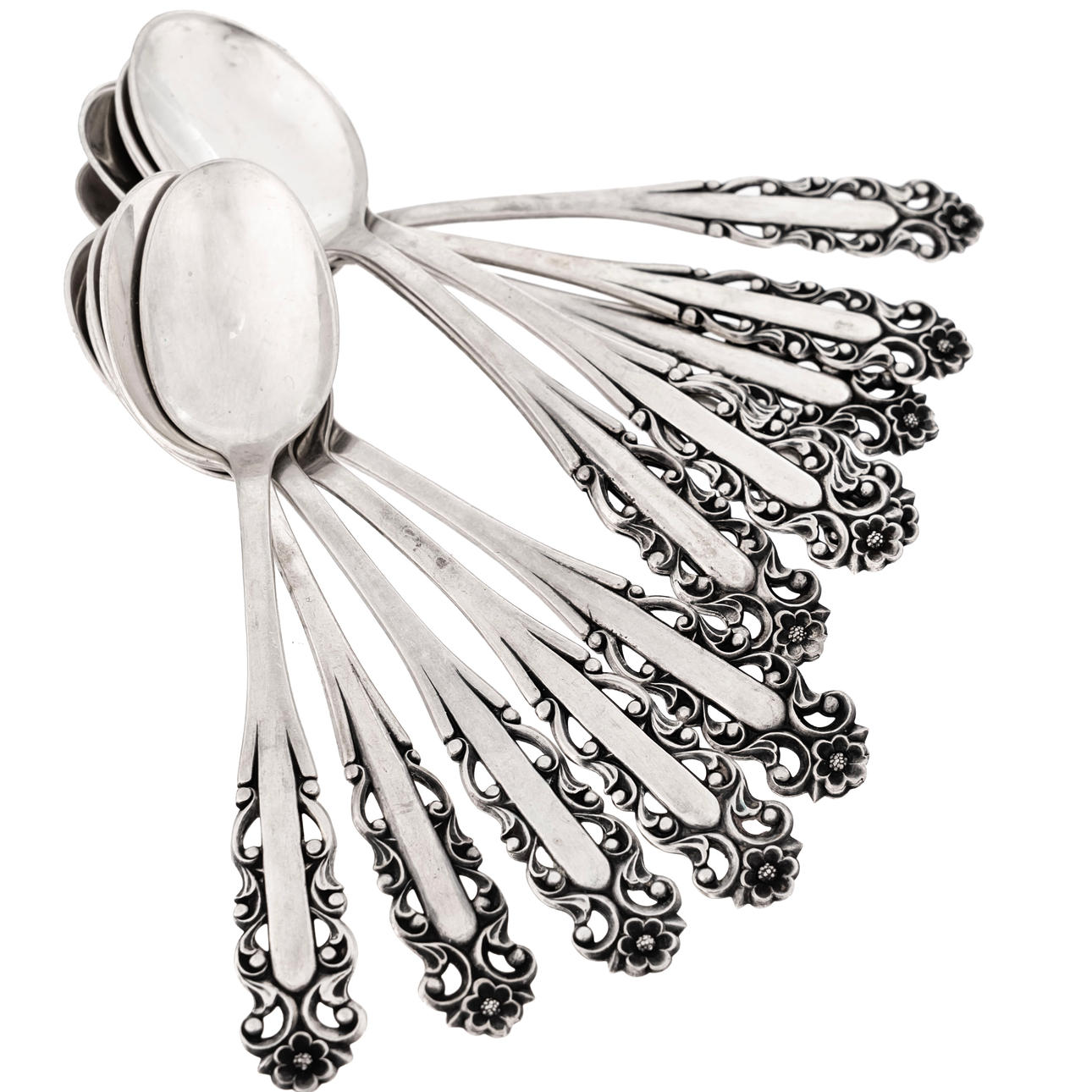 TEASPOONS, 12 pcs, Silver, 20th century.