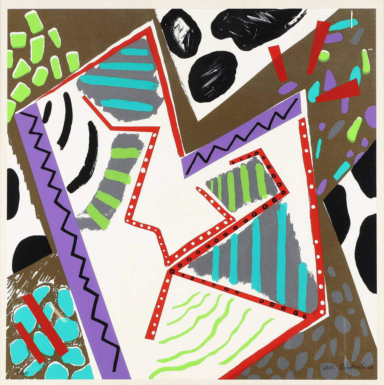 ULLA DIEDRICHSEN F. 1950. Composition, framed lithograph, signed and numbered. 1987 Denmark.