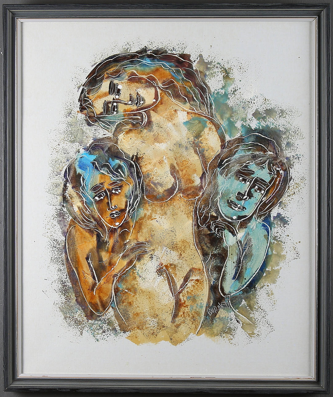 OIDENTIFIERAD KONSTNÄR. Kvinnor, olja på duk, signerad "Burnett".