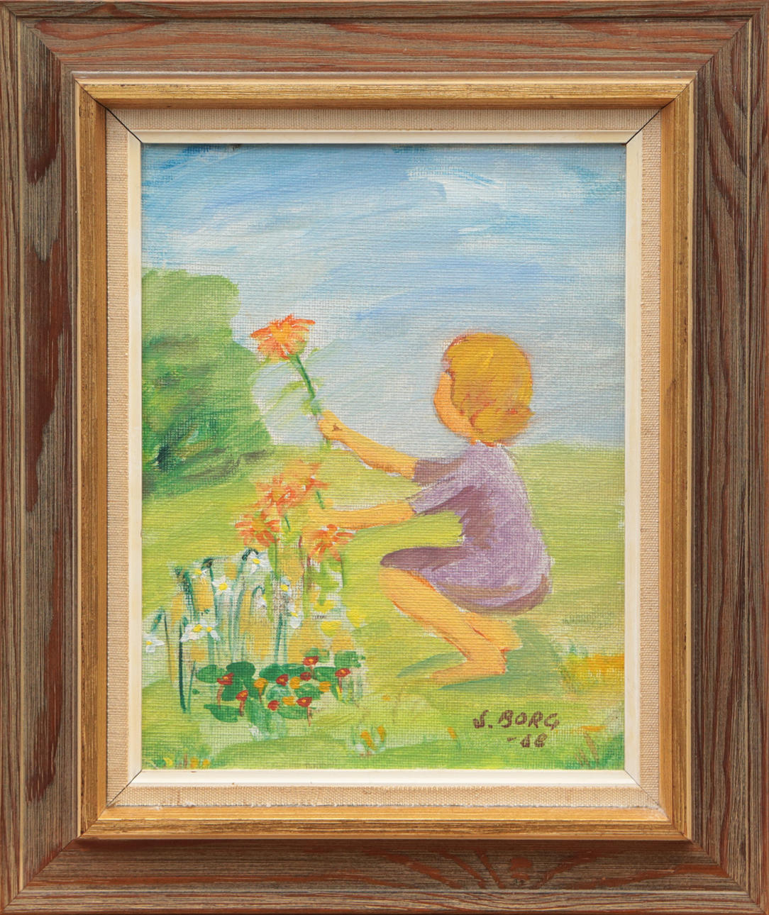 OIL, on panel, signed S Borg.