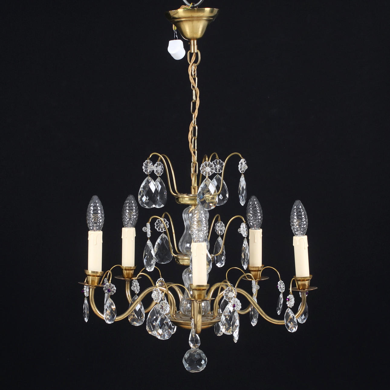 CHANDELIER, hung with prisms, 20th century.