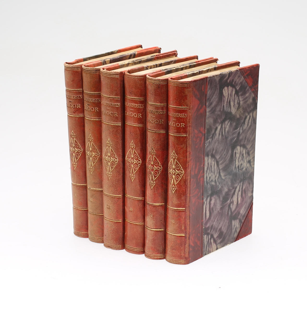 H.C ANDERSEN, 6 halvfranska band 'Sagor', Malmö, 1927.