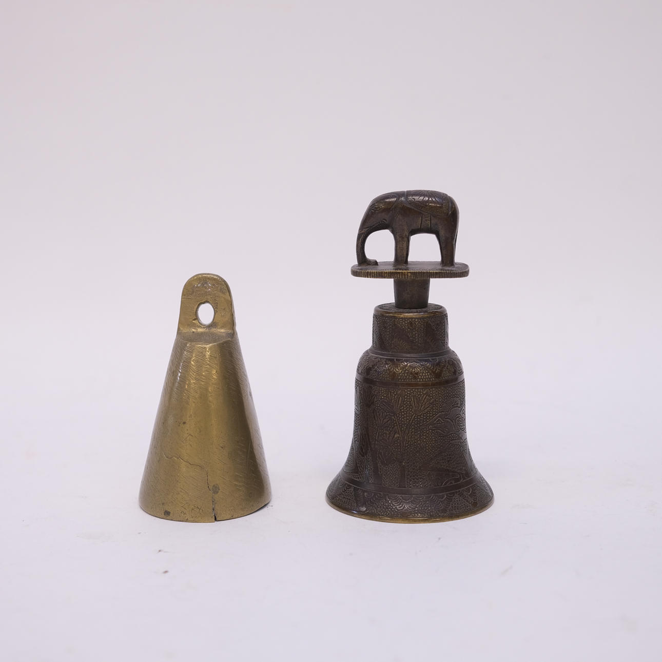 TWO CLOCKS, BRASS AND BRONZE.