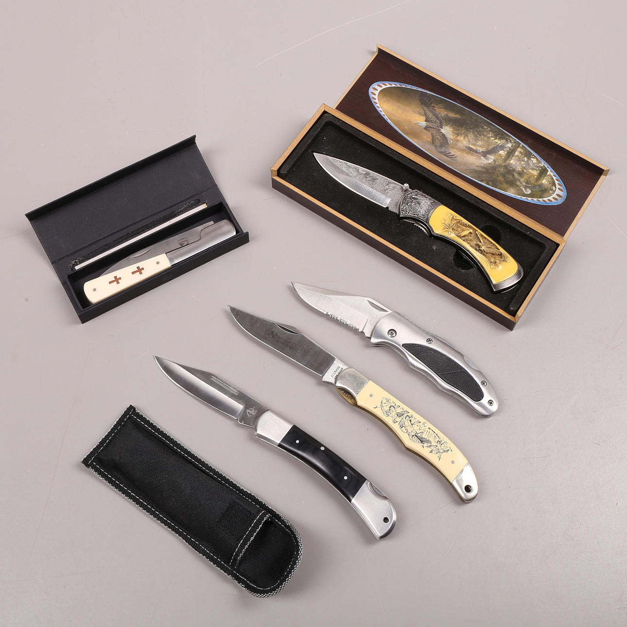 POCKET KNIVES, 5 pcs, 20th century.