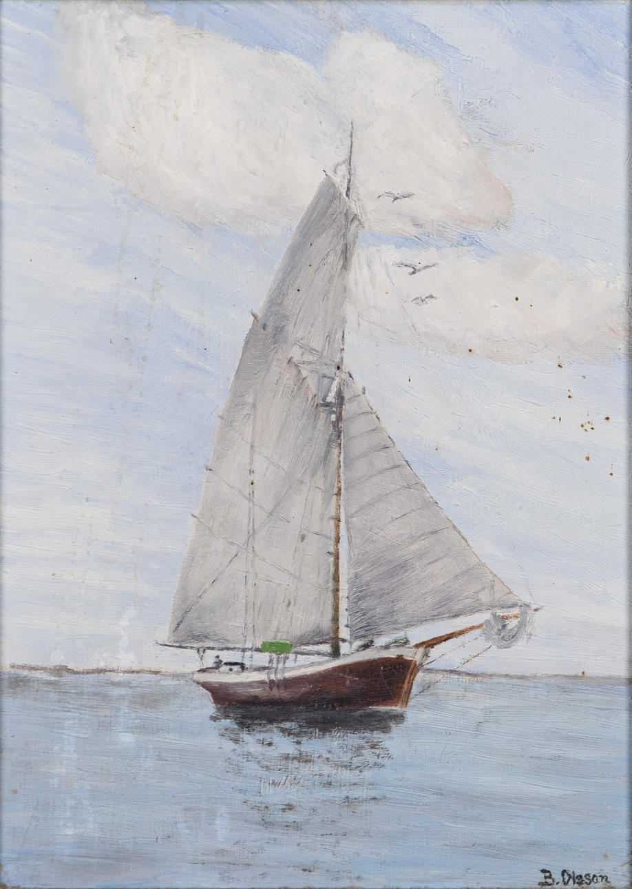 OIDENTIFIERAD KONSTNÄR. Oil on panel, sailboat, signed "B Olsson".