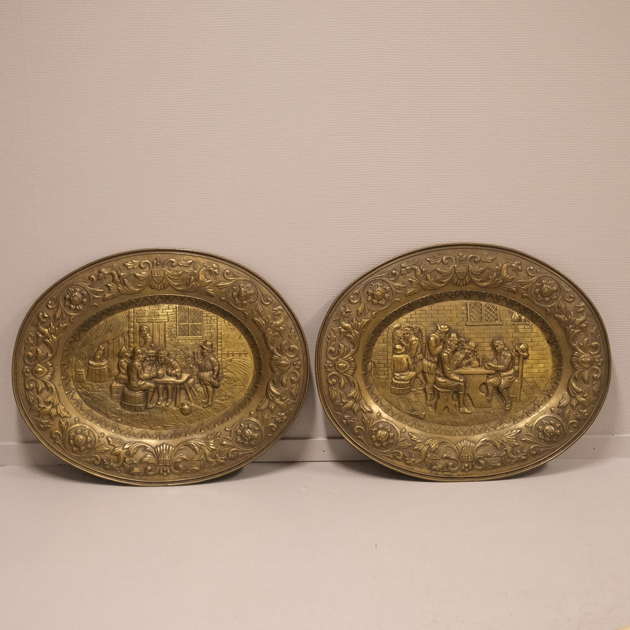 WALL RELIEFS BRASS SHEET, BAROQUE STYLE, TWO PIECES.