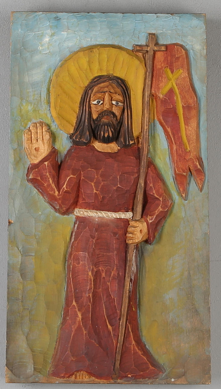 OIDENTIFIERAD KONSTNÄR (POLEN). Jesus, väggrelief, skuret och bemålat trä, signerad och daterad 1976.