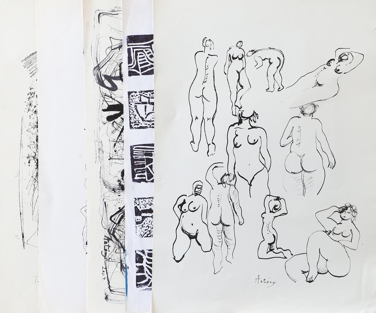 IMRE ANTONYI. Drawings, 5 pieces, ink, signed.