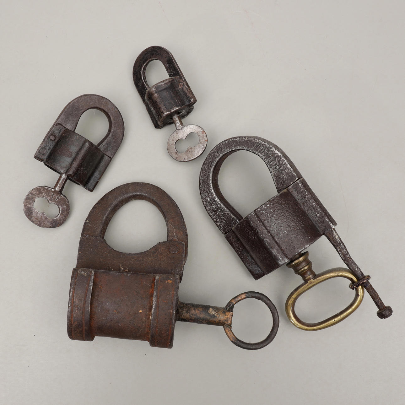 PADLOCKS, 4 pcs, Polhem type, 19th century.