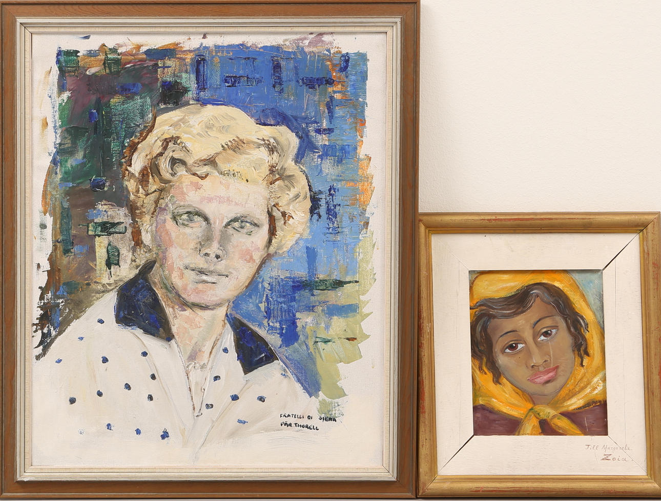 PÄR THORELL. porträtt, olja på duk, signerad. ZOIA KRUKOWSKAJA, porträtt, olja på pannå, signerad på passepartout.