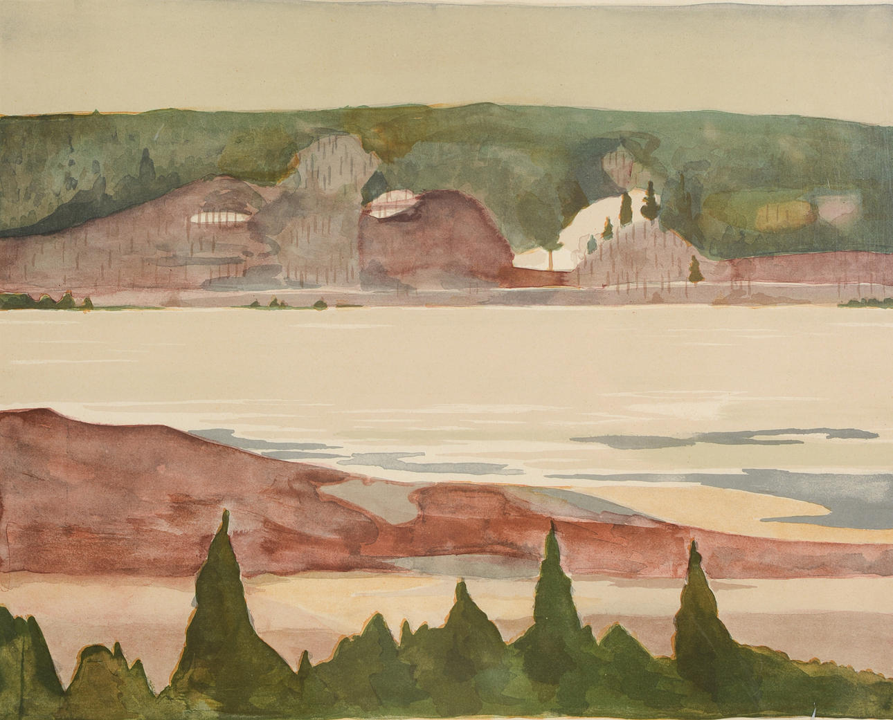 JOHN THORGREN. View over lake, colour lithograph, signed, numbered 212/260.