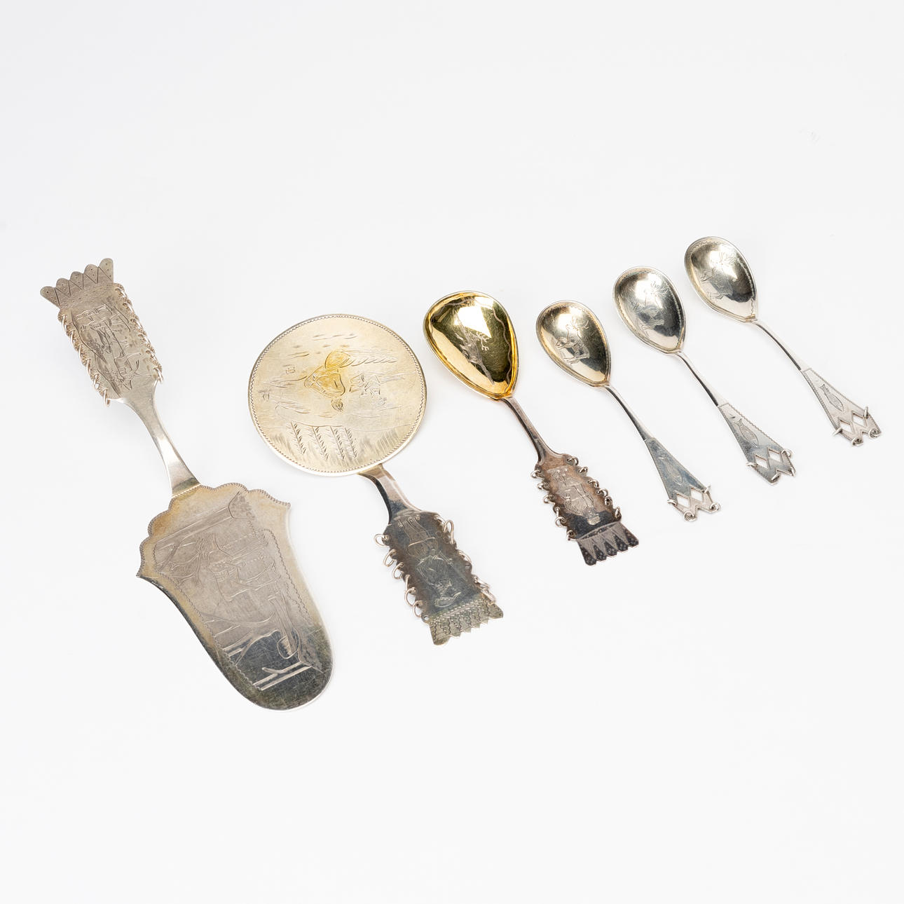 ASSORTED CUTLERY, 6 pieces, silver, Sami work, including Persson Ur Optisk-&Guldsmedsaffär, Haparanda.