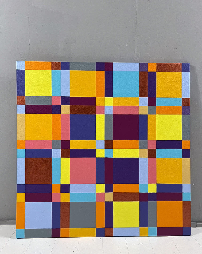 Lena László, akryl på duk, 'Exactly 144 different squares'.