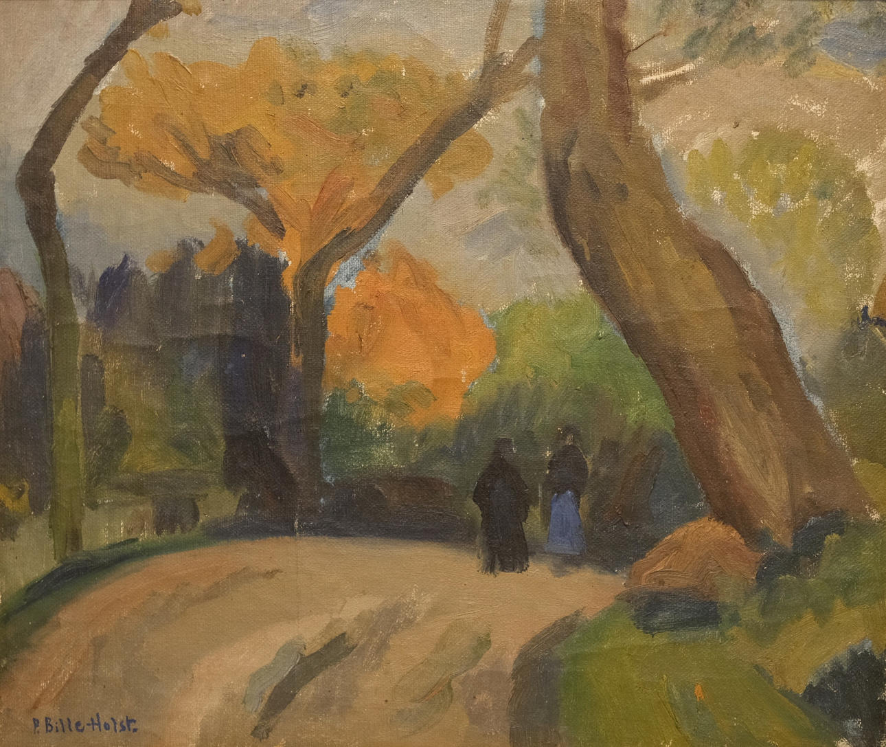 POUL BILLE-HOLST. FIGURES IN A PARK SETTING.