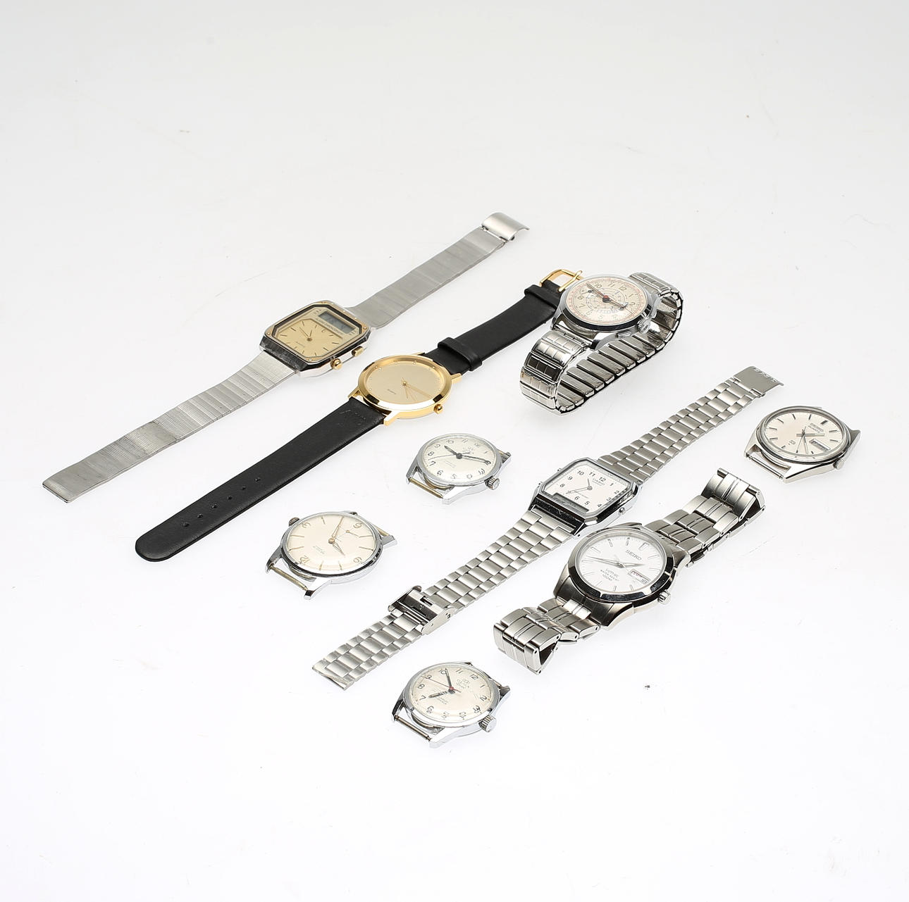 ARMBANDSUR, 9 st, stål, bl a Seiko och Olma, 1900-tal.