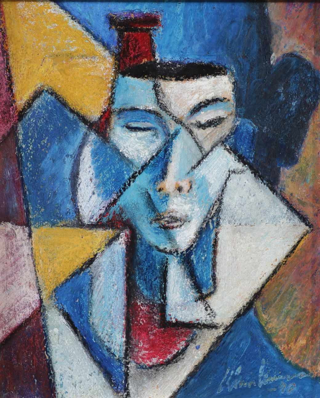 CHRISTIAN IMMONEN. "Face", oil on panel, signed, dated -90.