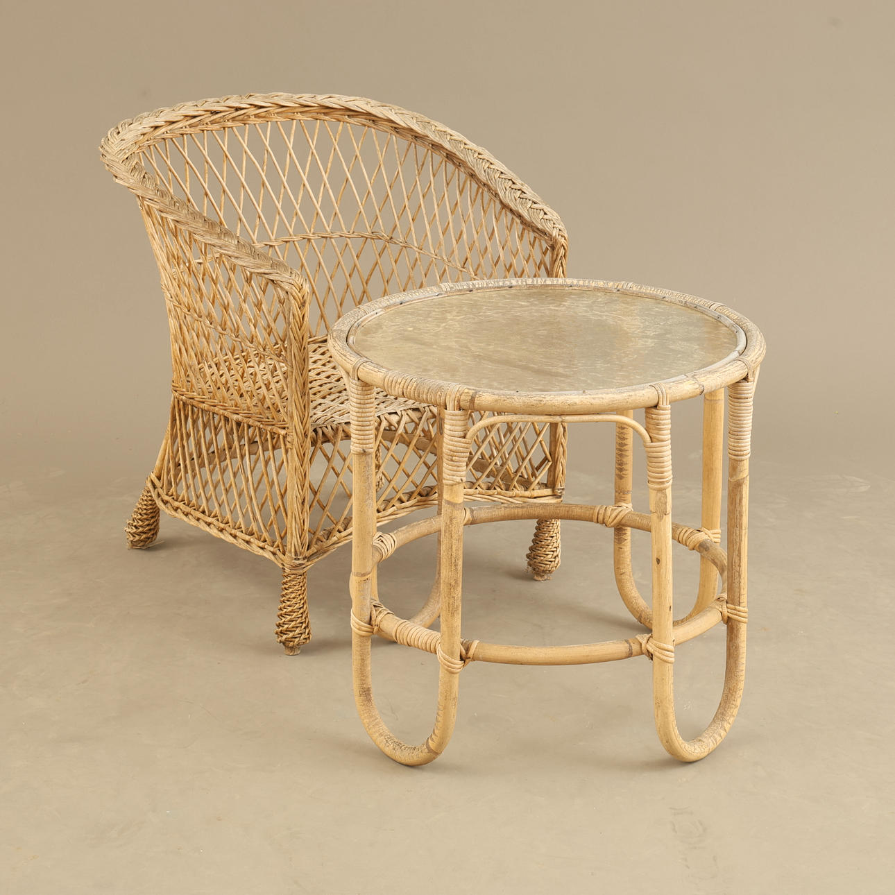 ARMCHAIR & TABLE, rattan.