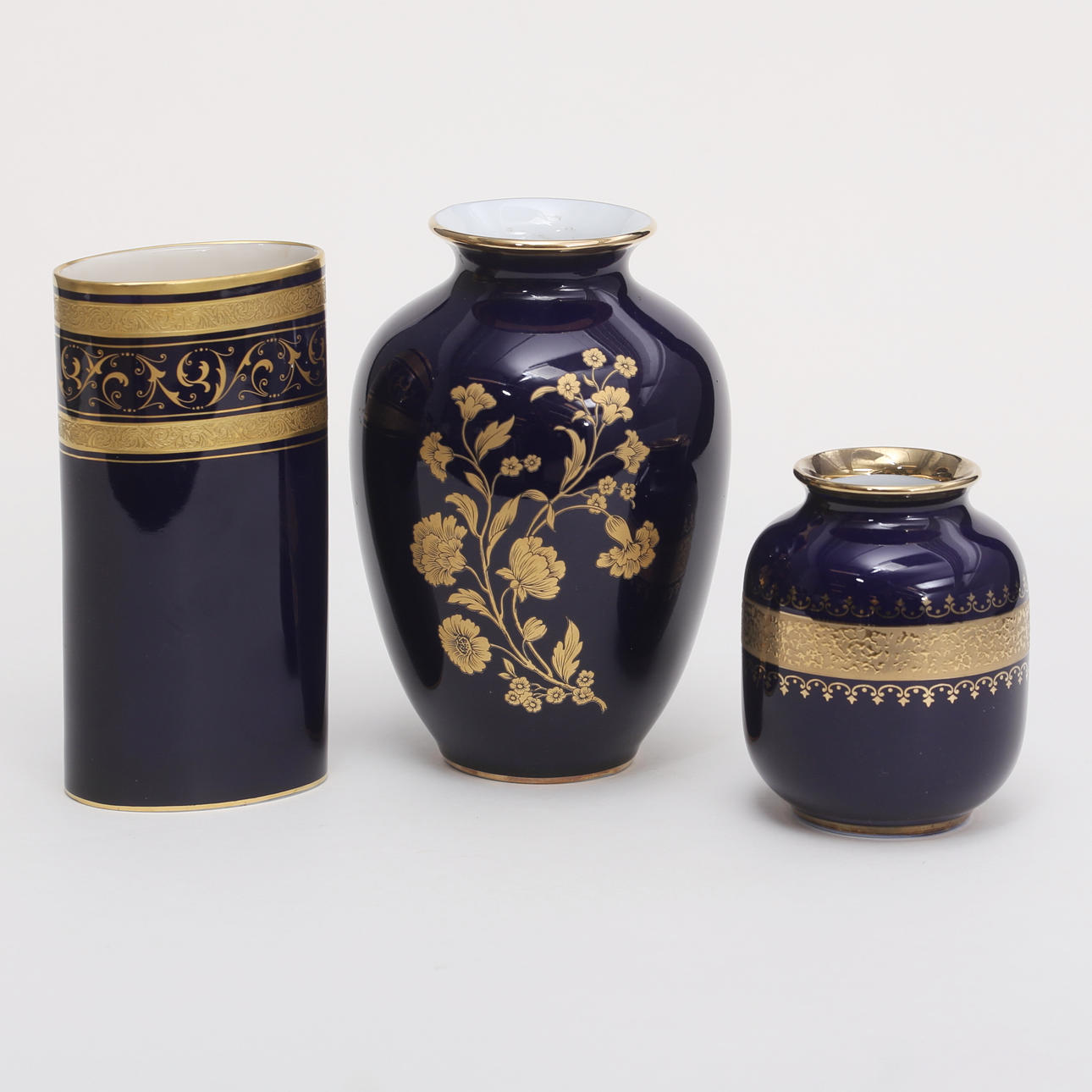 ECHT COBALT, vases, 3 pcs, Bavaria, Germany.