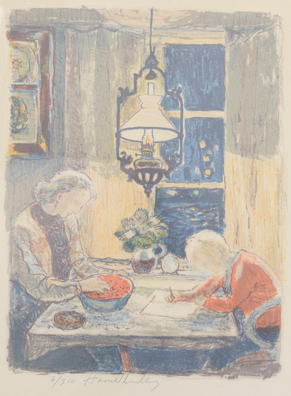 HARALD  LINDBERG. Interior, lithograph, signed and numbered.