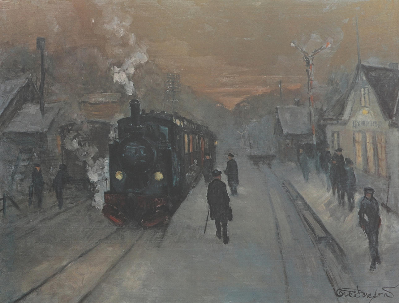 AFTER OVE PERSSON. Offset print, "Byholma station", signed in print.