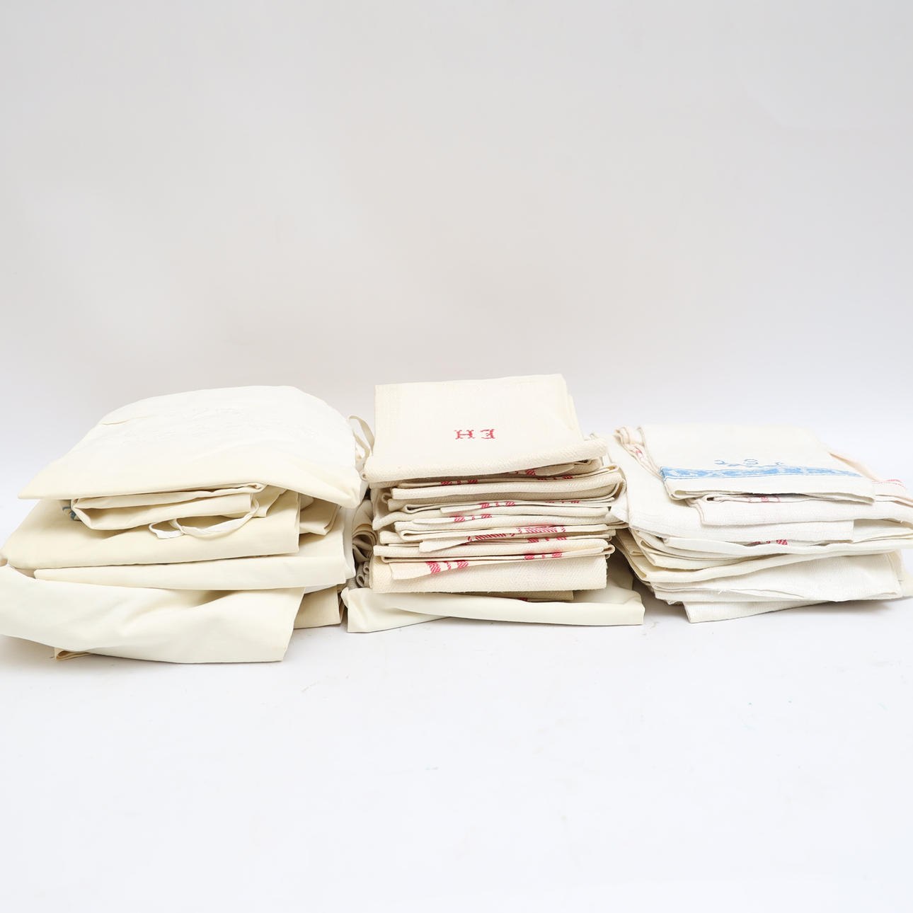 TEXTILES, pillowcases, towels and more, mostly with embroidery.