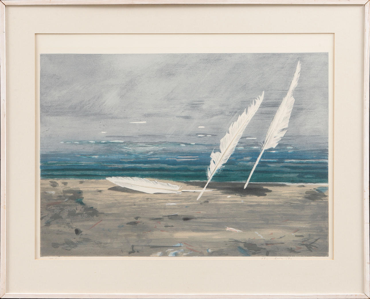 BERTIL BERG. Composition with feathers, colour lithograph, signed and numbered 74/230.