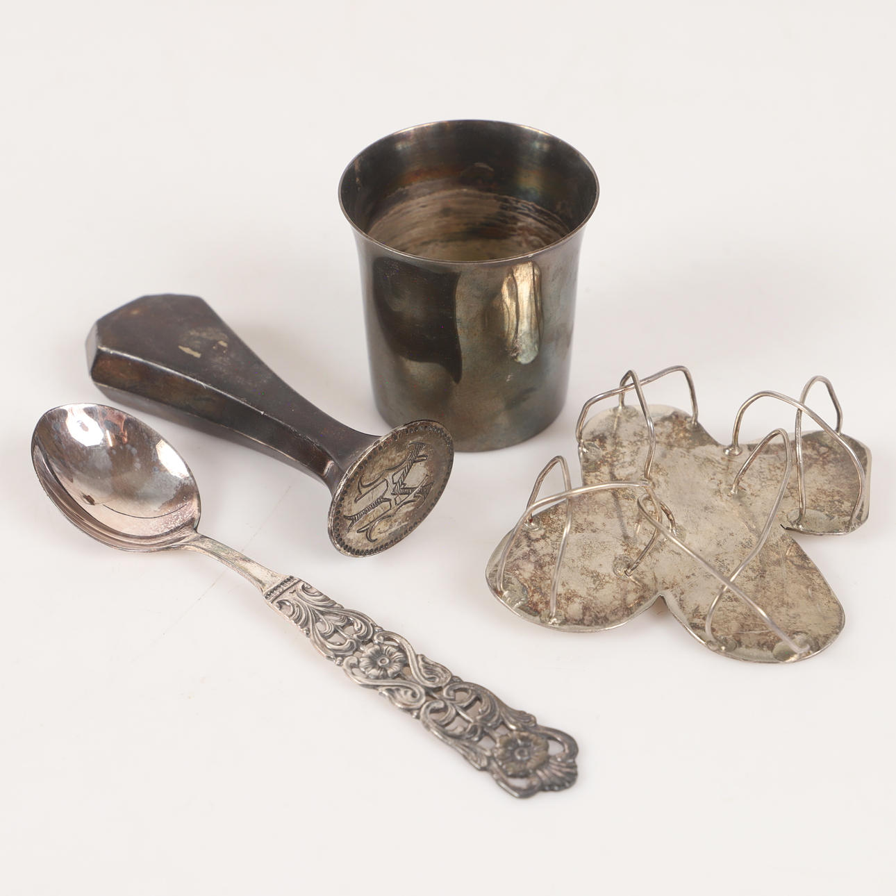 SUP CUP ETC., 4 parts, silver.