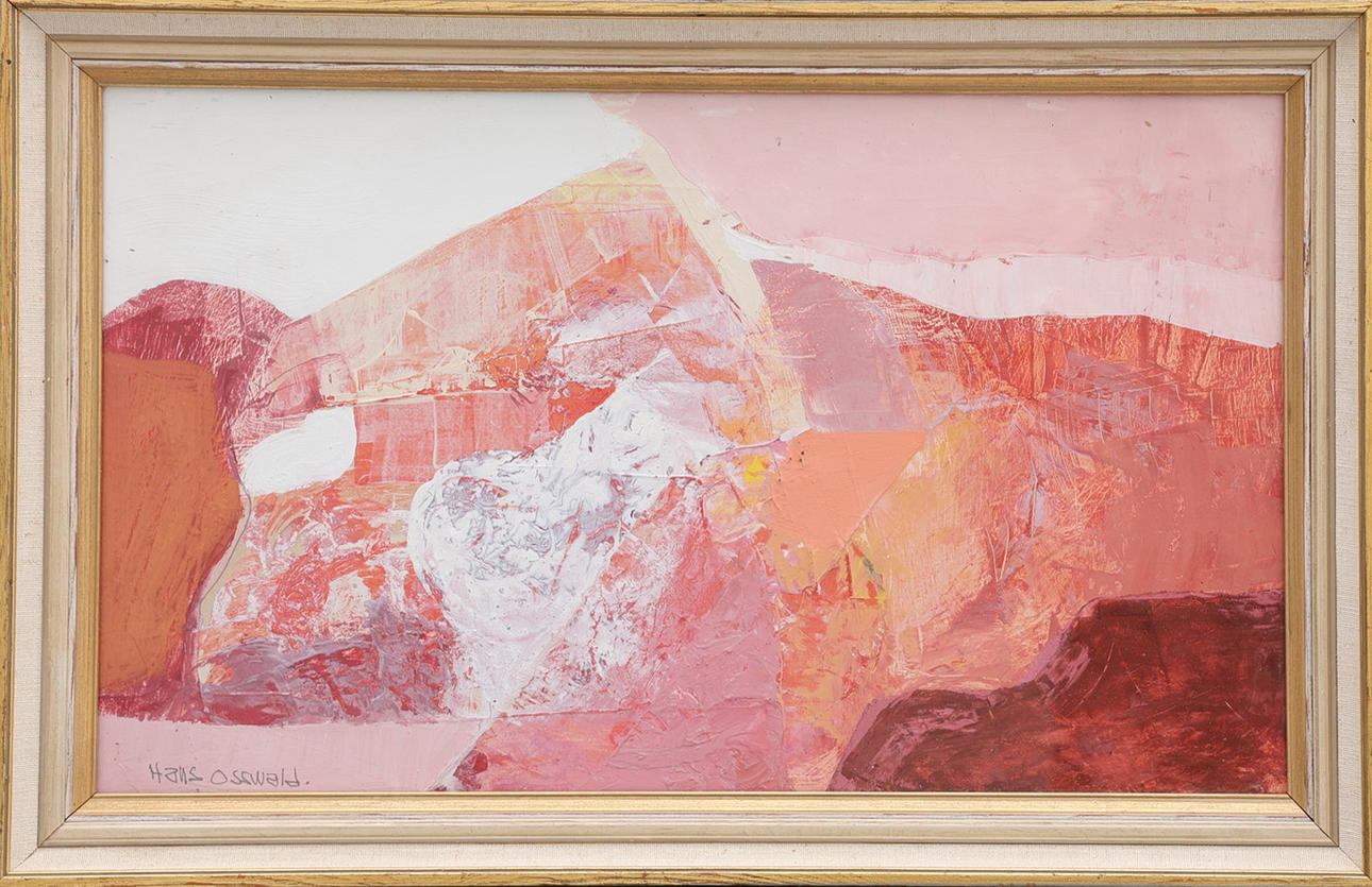 HANS OSSWALD. OIL ON PANEL, COMPOSITION, SIGNED.